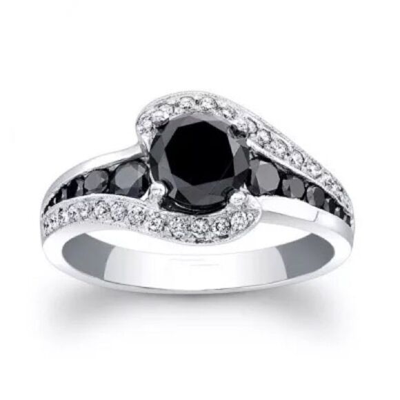 Silver Black Crystal CZ Stone Ring - Picture 1 of 3